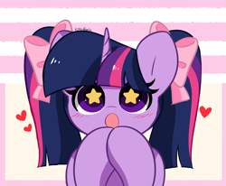Size: 4944x4073 | Tagged: safe, artist:kittyrosie, imported from derpibooru, twilight sparkle, pony, unicorn, :o, cute, kittyrosie is trying to murder us, open mouth, pigtails, solo, starry eyes, twiabetes, twintails, wingding eyes