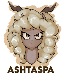 Size: 1705x2041 | Tagged: safe, artist:triplesevens, imported from derpibooru, oc, oc only, oc:ashtaspa, goat, angry, bust, female, horns, looking at you, simple background, solo, white background