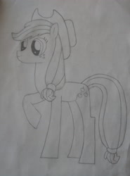 Size: 3120x4208 | Tagged: safe, artist:xuf, imported from derpibooru, applejack, pony, dilated pupils, hat, monochrome, raised hoof, solo, traditional art