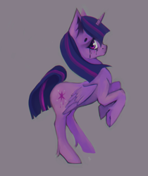 Size: 1034x1230 | Tagged: safe, artist:schnellentod, imported from derpibooru, twilight sparkle, alicorn, pony, crying, makeup, side view, simple background, solo, standing on two hooves, twilight sparkle (alicorn)