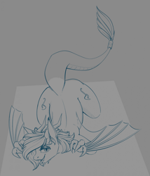 Size: 1777x2073 | Tagged: safe, artist:stray prey, imported from derpibooru, oc, oc only, oc:panne, dragon, both cutie marks, female, horns, looking at you, monochrome, sketch, slit pupils, solo, spread wings, tongue out, wings