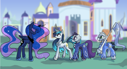 Size: 8000x4367 | Tagged: safe, artist:darkflame75, imported from derpibooru, princess luna, oc, unicorn, canterlot, clothes, crown, female, jewelry, mare, regalia