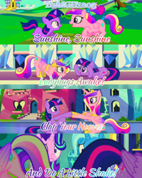 Size: 1920x2400 | Tagged: safe, edit, edited screencap, editor:itsmgh1203, imported from derpibooru, screencap, princess cadance, starlight glimmer, trixie, twilight sparkle, alicorn, pony, unicorn, a canterlot wedding, road to friendship, season 2, season 3, season 6, season 8, the crystal empire, the times they are a changeling, spoiler:s08, butt, crown, cute, cutedance, female, filly, filly cadance, filly twilight sparkle, foal, frown, jewelry, lovebutt, magic, mare, open mouth, open smile, plot, regalia, smiling, sunshine sunshine, teen princess cadance, telekinesis, text, twiabetes, twibutt, twilight sparkle (alicorn), unicorn twilight, younger