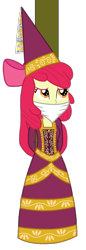 Size: 636x1846 | Tagged: safe, artist:robukun, imported from derpibooru, apple bloom, human, equestria girls, for whom the sweetie belle toils, background removed, beautiful, bondage, bound and gagged, cloth gag, damsel in distress, danger, distressed, gag, hat, help, help me, helpless, hennin, horrified, kidnapped, pole tied, princess, princess apple bloom, rope, rope bondage, scared, simple background, solo, terrified, tied up, transparent background, worried