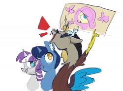 Size: 1629x1213 | Tagged: safe, artist:nekosnicker, imported from derpibooru, discord, fluttershy, night light, princess celestia, twilight sparkle, twilight velvet, butterfly, draconequus, pony, unicorn, cheering, crowd, fan, female, holding sign, male, sign, simple background, sketch, white background, yelling