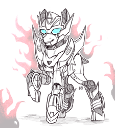 Size: 1822x2022 | Tagged: safe, artist:karamboll, imported from derpibooru, pony, robot, robot pony, crossover, male, monochrome, rodimus, sketch, solo, transformers, transformers more than meets the eye