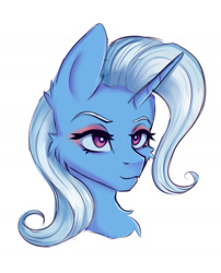 Size: 1296x1607 | Tagged: safe, artist:tanatos, imported from derpibooru, trixie, pony, unicorn, bust, eyeshadow, female, makeup, portrait, simple background, sketch, solo, white background