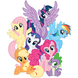 Size: 1500x1500 | Tagged: safe, imported from derpibooru, applejack, fluttershy, pinkie pie, rainbow dash, rarity, spike, twilight sparkle, alicorn, dragon, earth pony, pegasus, pony, unicorn, cute, female, male, mane seven, mane six, mare, simple background, stock vector, transparent background, twilight sparkle (alicorn)