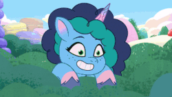 Size: 800x450 | Tagged: safe, imported from derpibooru, screencap, dragon, pony, unicorn, spoiler:g5, spoiler:my little pony: tell your tale, spoiler:tyts01e46, animated, baby, baby dragon, bush, evil grin, eyes closed, fart, fart joke, flapping wings, g5, gif, grin, gritted teeth, jumping, leaping, misty, my little pony: tell your tale, outdoors, puffy cheeks, smiling, sparky sparkeroni, sparky's sick, sweat, sweatdrop, swirly eyes, teeth, wings, youtube link