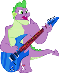 Size: 799x1000 | Tagged: safe, artist:memnoch, edit, editor:undeadponysoldier, imported from ponybooru, vector edit, spike, dragon, guitar, musical instrument, older, older spike, playing instrument, simple background, singing, transparent background, vector, winged spike