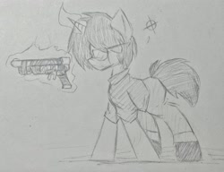 Size: 3540x2712 | Tagged: safe, artist:rony, imported from derpibooru, oc, oc only, oc:yamagami, unicorn, gun, shotgun, solo, traditional art, weapon