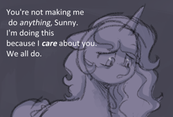 Size: 1036x706 | Tagged: safe, anonymous artist, imported from derpibooru, izzy moonbow, pony, unicorn, series:anorexic sunny, concerned, female, g5, implied sunny starscout, mare, offscreen character, sketch, solo