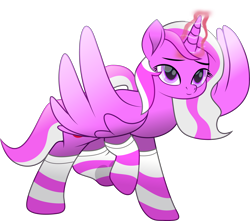 Size: 3628x3200 | Tagged: safe, artist:lincolnbrewsterfan, derpibooru exclusive, imported from derpibooru, oc, oc only, oc:cherry blossom, alicorn, rainbow roadtrip, .svg available, alicorn oc, aura, c:, clothes, colored, colored pupils, colored wings, colorful, cute face, eyebrows, female, gift art, glowing, glowing horn, gradient mane, gradient tail, high res, hoof heart, horn, inkscape, lidded eyes, looking up, magic, magic aura, mare, mid-blink screencap, movie accurate, pink, pink eyes, pink mane, pink tail, ponysona, raised eyebrows, raised hoof, simple background, smiling, socks, solo, spread wings, striped mane, striped socks, striped tail, tail, transparent background, two toned mane, two toned tail, two toned wings, underhoof, vector, wings
