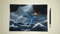 Size: 544x306 | Tagged: safe, artist:made_by_franch, imported from derpibooru, rainbow dash, pegasus, pony, animated, art, craft, diorama, figure, gif, handmade, ocean, solo, storm, video, water