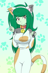 Size: 1472x2224 | Tagged: safe, artist:batipin, imported from derpibooru, wallflower blush, cat, human, equestria girls, animal costume, bell, bell collar, breasts, busty wallflower blush, cat costume, clothes, collar, costume, female, gradient background, neko, solo