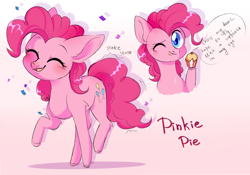 Size: 2826x1974 | Tagged: safe, artist:pledus, imported from derpibooru, part of a set, pinkie pie, earth pony, pony, :p, blushing, bust, colored pupils, confetti, cupcake, cute, diapinkes, ear fluff, eyes closed, female, food, gradient background, leg fluff, looking at you, mare, one eye closed, open mouth, pinkie promise, pinkie sense, portrait, smiling, solo, tail, tongue out, twitchy tail, wink