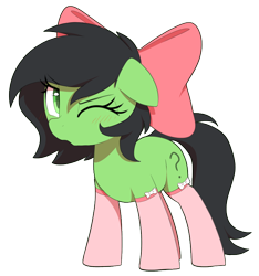 Size: 750x800 | Tagged: safe, artist:thebatfang, imported from derpibooru, imported from ponybooru, oc, oc only, oc:filly anon, earth pony, pony, bow, clothes, cute, female, filly, foal, hair bow, one eye closed, simple background, socks, solo, transparent background