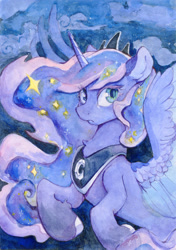 Size: 1280x1814 | Tagged: safe, artist:laymy, imported from derpibooru, princess luna, alicorn, pony, crown, jewelry, regalia, solo, traditional art, watercolor painting