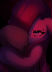 Size: 1579x2187 | Tagged: safe, artist:maren, imported from derpibooru, madame leflour, pinkie pie, earth pony, pony, female, hair over one eye, mare, pinkamena diane pie, solo