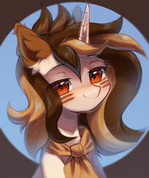 Size: 1967x2357 | Tagged: safe, artist:astralblues, imported from derpibooru, oc, oc only, pony, unicorn, bandana, female, horn, looking at you, mare, smiling, solo, unicorn oc