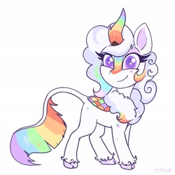 Size: 2048x2048 | Tagged: safe, artist:pfeffaroo, imported from derpibooru, oc, oc only, oc:cloudy canvas, kirin, cloven hooves, kirin oc, rainbow tail, simple background, solo, tail, white background