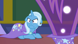 Size: 1280x720 | Tagged: safe, imported from derpibooru, screencap, trixie, bear, pony, unicorn, ursa, ursa major, a matter of principals, season 8, spoiler:s08, angry, behaving like a cat, cape, clothes, cute, diatrixes, faic, female, floppy ears, frown, hat, madorable, mare, pinpoint eyes, reaction image, solo, this will not end well, trixie's cape, trixie's hat, wtf