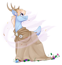 Size: 2935x3039 | Tagged: safe, artist:luximus17, imported from derpibooru, oc, oc only, oc:wicker wind, deer, clothes, cloven hooves, flower, horns, simple background, smiling, solo, white background