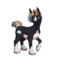 Size: 2500x2500 | Tagged: safe, artist:pyszka, imported from derpibooru, oc, oc only, oc:floriat, pony, unicorn, black and white, female, grayscale, happy, monochrome, nudity, pastel, rainbow, raised hoof, ribbon, short hair, short tail, simple background, simple shading, solo, standing, tail, transparent background