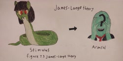 Size: 4000x1980 | Tagged: safe, artist:captain conundrum, oc, oc only, oc:anon, oc:tija, original species, snake, snake pony, drawthread, fangs, james-lange theory, traditional art, yellow sclera