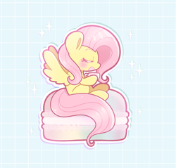 Size: 1658x1586 | Tagged: safe, artist:typhwosion, imported from derpibooru, fluttershy, pegasus, pony, cup, eyes closed, februpony, food, macaron, solo