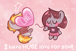 Size: 1800x1200 | Tagged: safe, artist:typhwosion, imported from derpibooru, oc, oc only, oc:dynamo, oc:zoozy brew, semi-anthro, unicorn, blowing a kiss, duo, floating heart, heart