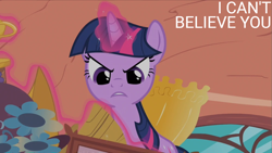 Size: 4400x2475 | Tagged: safe, edit, edited screencap, editor:quoterific, imported from derpibooru, screencap, twilight sparkle, pony, unicorn, secret of my excess, angry, female, flower, glowing, glowing horn, golden oaks library, gritted teeth, horn, implied spike, implied theft, magic, mare, solo, teeth, twilight sparkle is not amused, unamused, unicorn twilight