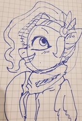 Size: 698x1024 | Tagged: safe, artist:maren, imported from derpibooru, pipp petals, pegasus, pony, clothes, g5, graph paper, gritted teeth, scarf, simple background, sketch, teeth, traditional art, white background