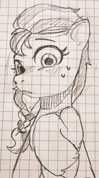 Size: 575x1024 | Tagged: safe, artist:maren, imported from derpibooru, sunny starscout, earth pony, pony, female, g5, graph paper, mare, raised hoof, sketch, solo, traditional art