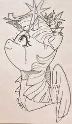 Size: 597x1024 | Tagged: safe, artist:maren, imported from derpibooru, twilight sparkle, alicorn, pony, crown, crying, female, glowing, glowing horn, horn, jewelry, looking at you, magic, mare, open mouth, regalia, solo, tears of joy, traditional art, twilight sparkle (alicorn)