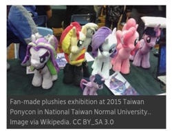 Size: 716x544 | Tagged: safe, imported from derpibooru, aria blaze, derpy hooves, pinkie pie, princess luna, rarity, sunset shimmer, trixie, twilight sparkle, alicorn, pony, irl, photo, plushie, ponified, taipei, taiwan, taiwan ponycon, twilight sparkle (alicorn)