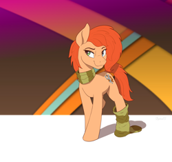 Size: 1518x1427 | Tagged: safe, artist:shpinat9, imported from derpibooru, oc, oc only, oc:rusty gears, earth pony, pony, clothes, female, scarf, socks, solo, striped scarf, striped socks
