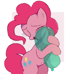 Size: 1608x1572 | Tagged: safe, artist:mizhisha, imported from derpibooru, pinkie pie, earth pony, pony, balloon, belly button, bipedal, cuddling, cute, diapinkes, eyes closed, female, hug, mare, open mouth, solo, squeeze, that pony sure does love balloons