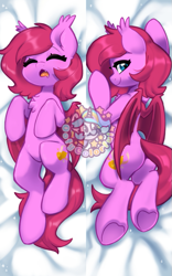 Size: 521x836 | Tagged: safe, artist:oofycolorful, imported from derpibooru, oc, oc only, oc:cheery bell, bat pony, pony, bat pony oc, bat wings, body pillow, body pillow design, butt, plot, sleeping, watermark, wings