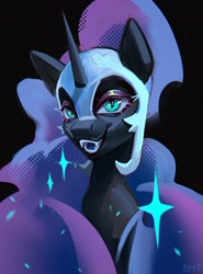 Size: 2334x3153 | Tagged: safe, artist:annna markarova, imported from derpibooru, nightmare moon, alicorn, pony, fangs, looking at you, open mouth, open smile, sketch, smiling, solo, sparkles