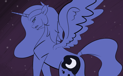 Size: 1528x946 | Tagged: safe, artist:marrsund, imported from derpibooru, princess luna, alicorn, pony, angry, butt, dock, night, night sky, plot, scowl, sky, spread wings, tail, wings