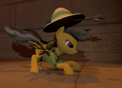 Size: 3000x2160 | Tagged: safe, artist:xafilah, imported from derpibooru, daring do, pegasus, pony, 3d, arrow, dodge, gmod, hat, pith helmet, solo