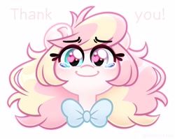 Size: 2840x2264 | Tagged: safe, artist:ninnydraws, imported from derpibooru, oc, oc only, oc:ninny, pegasus, pony, bowtie, crying, female, heart, heart eyes, heterochromia, looking at you, simple background, smiling, solo, tears of joy, text, white background, wingding eyes