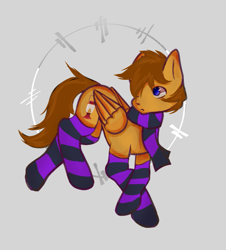 Size: 737x817 | Tagged: safe, imported from derpibooru, oc, oc only, oc:nexi, pegasus, brown mane, clothes, gift art, gray background, orange coat, pegasus oc, scarf, simple background, socks, solo, striped scarf, striped socks