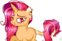 Size: 1143x764 | Tagged: safe, artist:angellightyt, imported from derpibooru, oc, oc only, pony, unicorn, base used, ear piercing, earring, grin, horn, jewelry, leonine tail, makeup, piercing, simple background, smiling, solo, tail, transparent background, unicorn oc