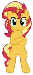 Size: 1404x3124 | Tagged: safe, artist:kuren247, imported from twibooru, sunset shimmer, pony, unicorn, bipedal, crossed hooves, front view, image, looking at you, png, vector