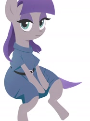 Size: 1304x1739 | Tagged: safe, artist:cottonbudfilly, imported from twibooru, maud pie, earth pony, pony, female, image, looking at you, mare, needs more jpeg, simple background, sitting, solo, white background