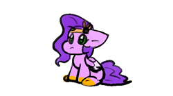 Size: 600x335 | Tagged: safe, artist:zutcha, imported from derpibooru, pipp petals, pegasus, pony, female, g5, mare, pipp is short, pipp is smol, simple background, sitting, smol, solo, white background