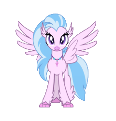 Size: 1152x1200 | Tagged: safe, artist:ponygamer2020, artist:twilight-twinkle, imported from derpibooru, silverstream, classical hippogriff, hippogriff, animated, female, flash puppet, gif, jewelry, necklace, reference sheet, rotation, simple background, solo, spinning, spread wings, tail, transparent background, turnaround, wings, you spin me right round