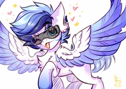Size: 3507x2480 | Tagged: safe, artist:falafeljake, imported from derpibooru, oc, oc only, pegasus, pony, goggles, solo, spread wings, tongue out, wings